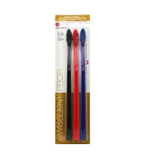 Swissdent Profi Colours Zahnbürsten soft-medium 3 St. Schwarz, Rot, Blau