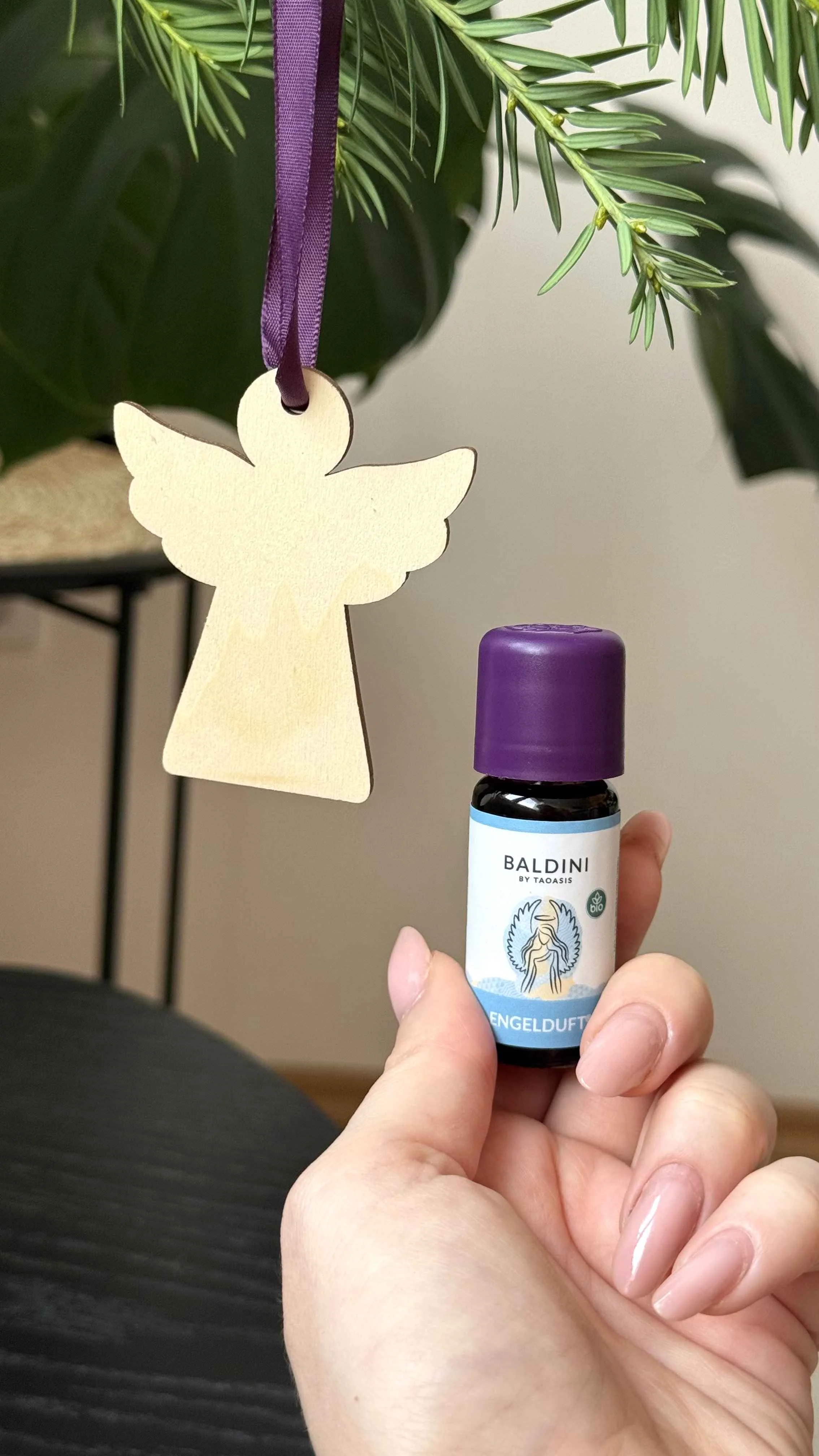Taoasis Baldini Aroma-Mini-Set Angel Scent BIO (10 ml) – Holzanhänger als Diffusor