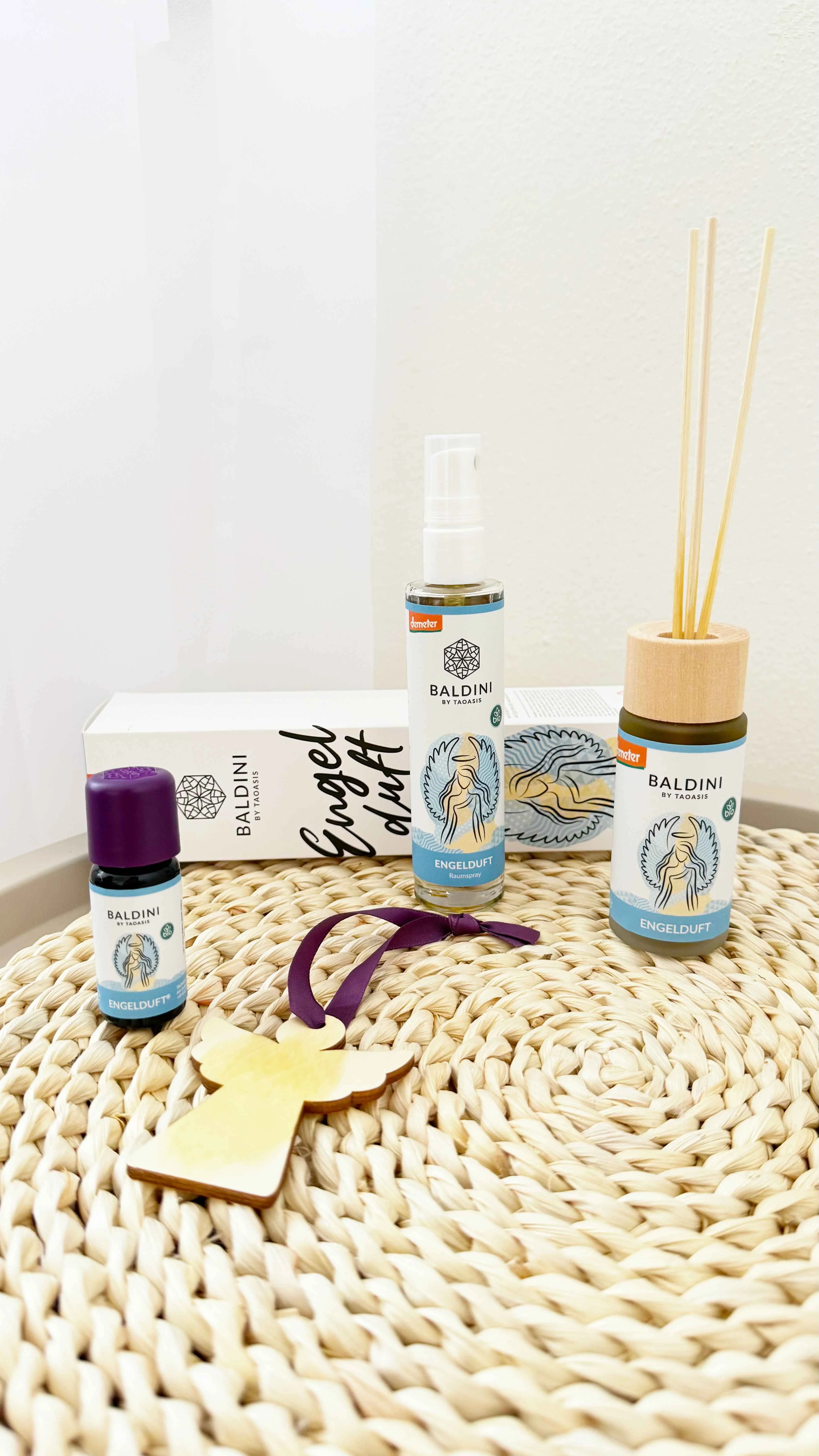 Taoasis Baldini Aroma-Mini-Set Angel Scent BIO (10 ml) – Holzanhänger als Diffusor