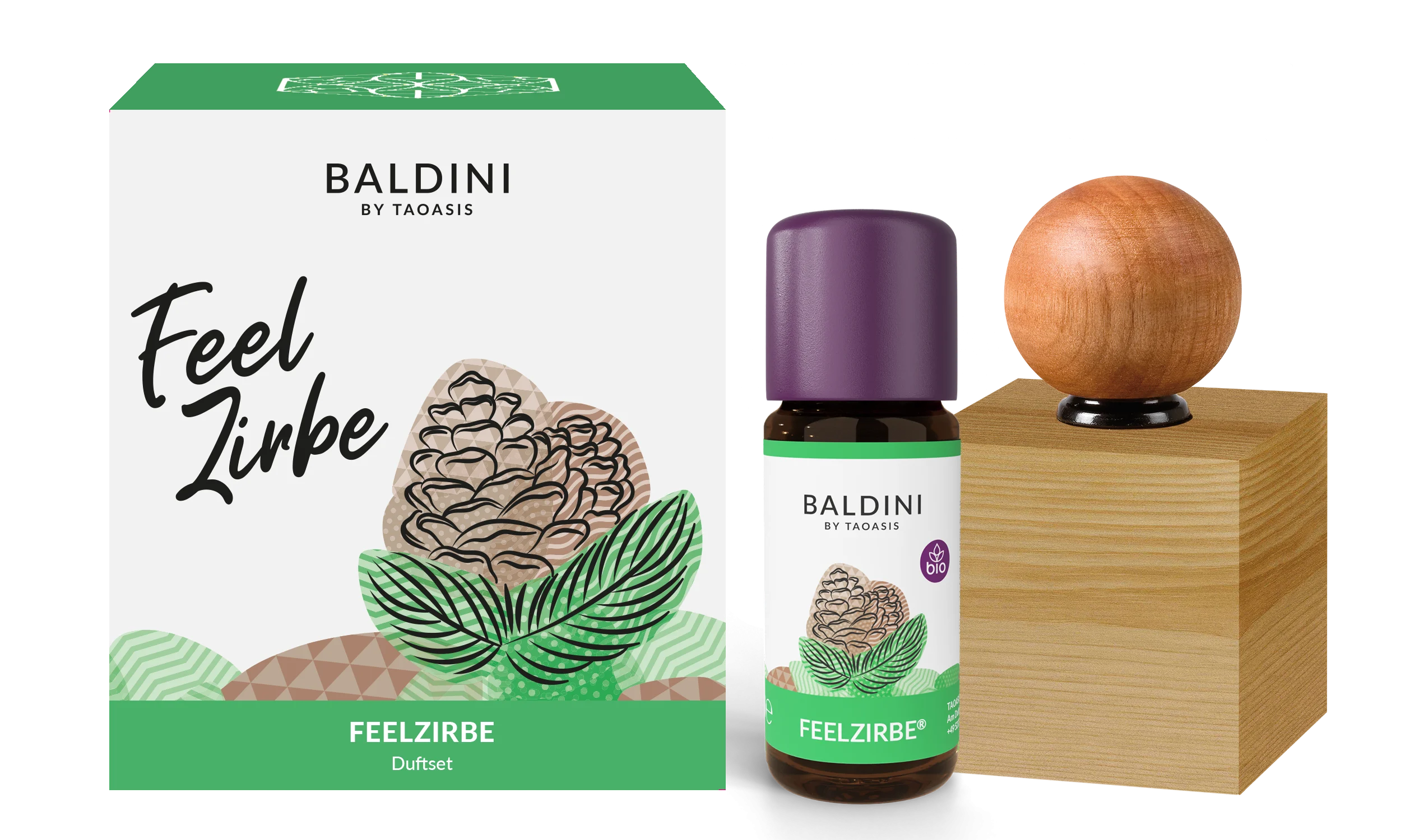 Taoasis Baldini Aroma-Set FeelPine BIO (10 ml) – Holzdekoration als Diffusor