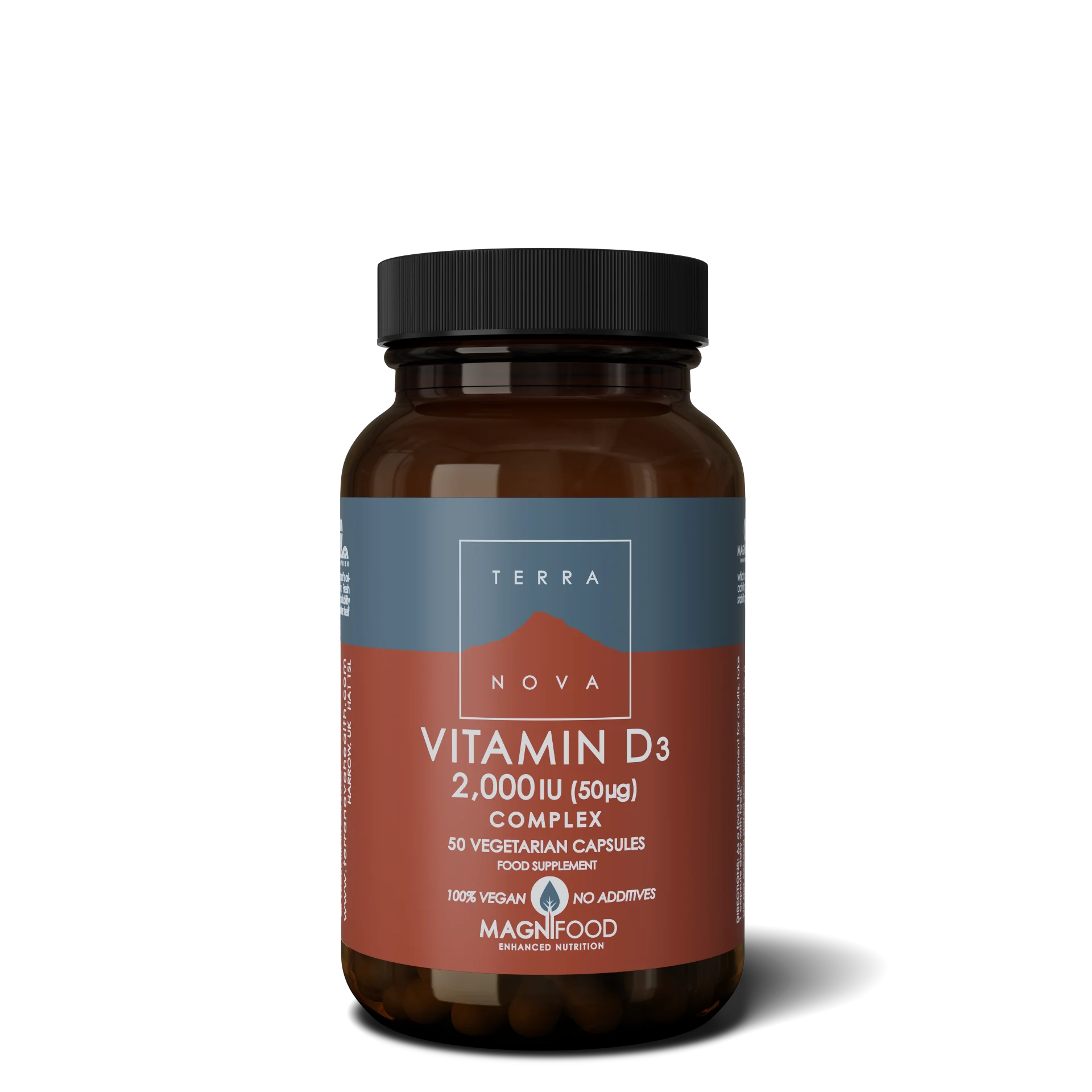 Terranova Health Vitamin D3 2000 I.E. Komplex (50 Kapseln) - gewonnen aus Flechten