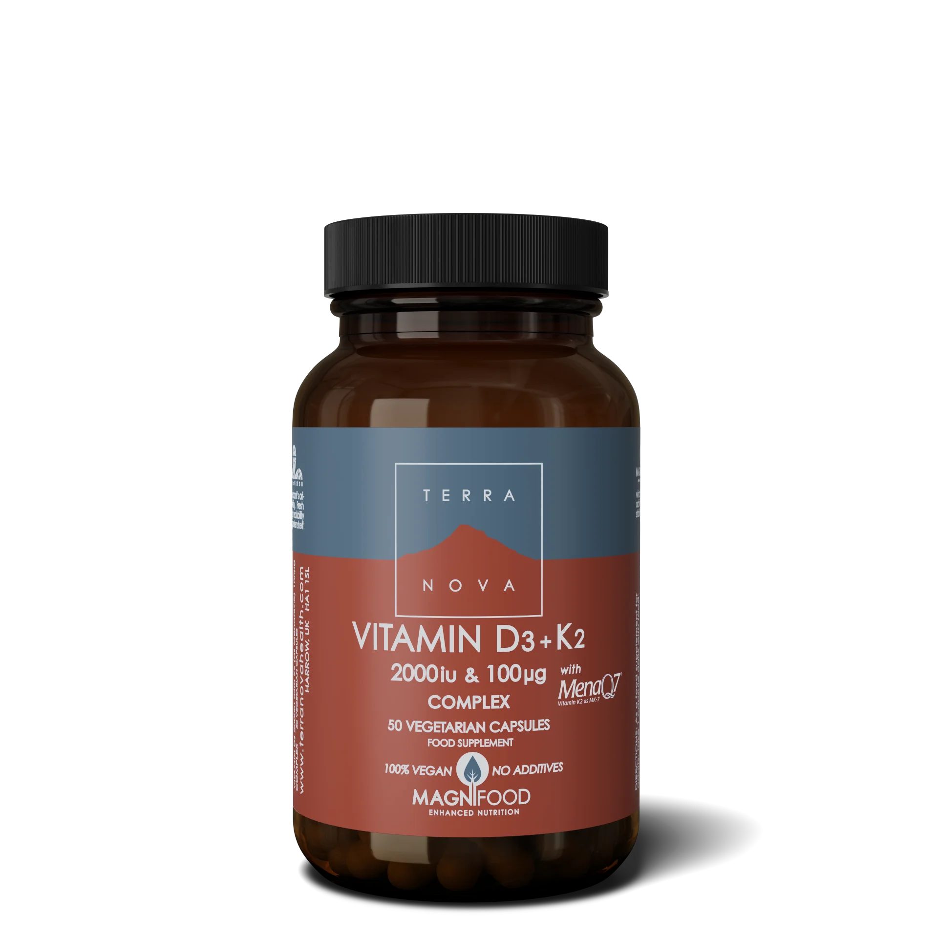 Terranova Health Vitamin D3 2000 IE & Vitamin K2 100 µg Komplex (50 Kapseln) - D3 aus Flechten und K2 aus Kichererbsen