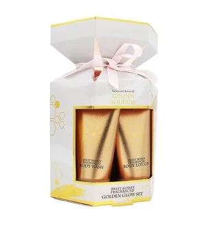 The Indulgent Bathing Co. Golden Boudoir Geschenkset Duschgel + Körperlotion 50 ml + Duschschwamm