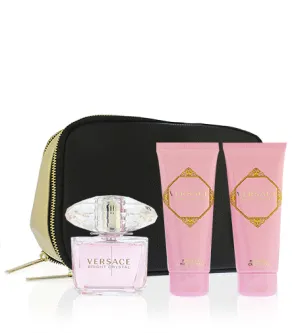 Versace Bright Crystal Geschenkset für Damen Eau de Toilette 90 ml + Körperlotion 100 ml + Duschgel 100 ml + Kosmetiktasche