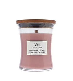 WoodWick Pressed Blooms & Patchouli Duftkerze mit Holzdocht 275 g