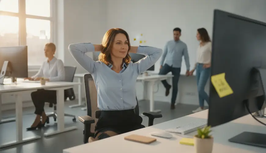 Übungen im Sitzen am Schreibtisch können Sie auch während einer Besprechung durchführen