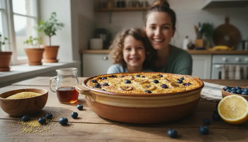 Hirsepudding mit Früchten ist ein großartiges gesundes Dessert für die ganze Familie