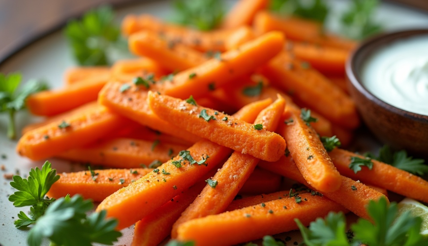 Karotten-Pommes können Kartoffel-Pommes ersetzen, da sie leichter, duftend und schön zu würzen sind.