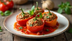 Entdecken Sie den Zauber von mit Hackfleisch gefüllten Paprikaschoten, im Ofen gebacken.