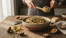 Salzige Haferflocken-Oatto mit Pilzen als gesunde Alternative zu Risotto