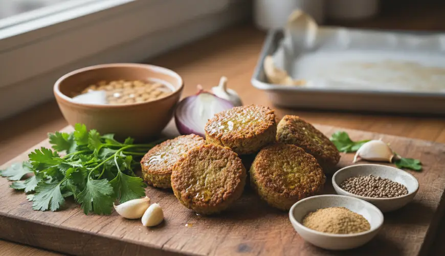 Hausgemachter Falafel aus gerösteten Kichererbsen ohne Frittieren